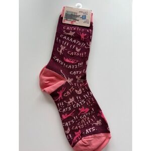 NWT Cat Socks Novelty Women's Shoe Sz 5-10 Maroon Pink CATS !!!  Cat Lover New
